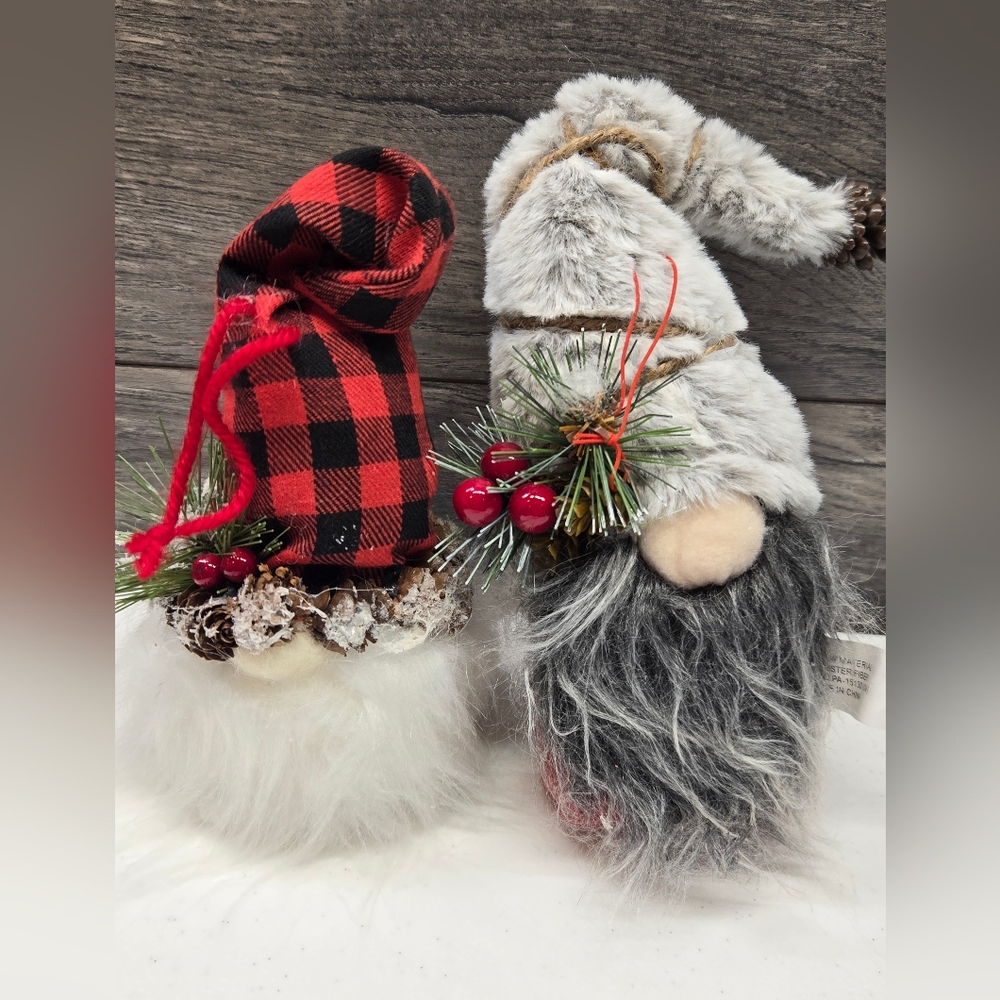 SANTA‎ GNOME Lot  Big Beards PLUSH RED WHITE GRAY 7" CHRISTMAS Ornament